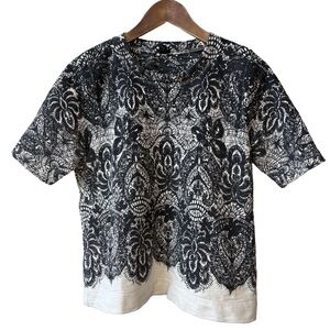 J. Crew 100% Cotton Crewneck Lace Short Sleeve Top Pullover Shirt Sweater MEDIUM